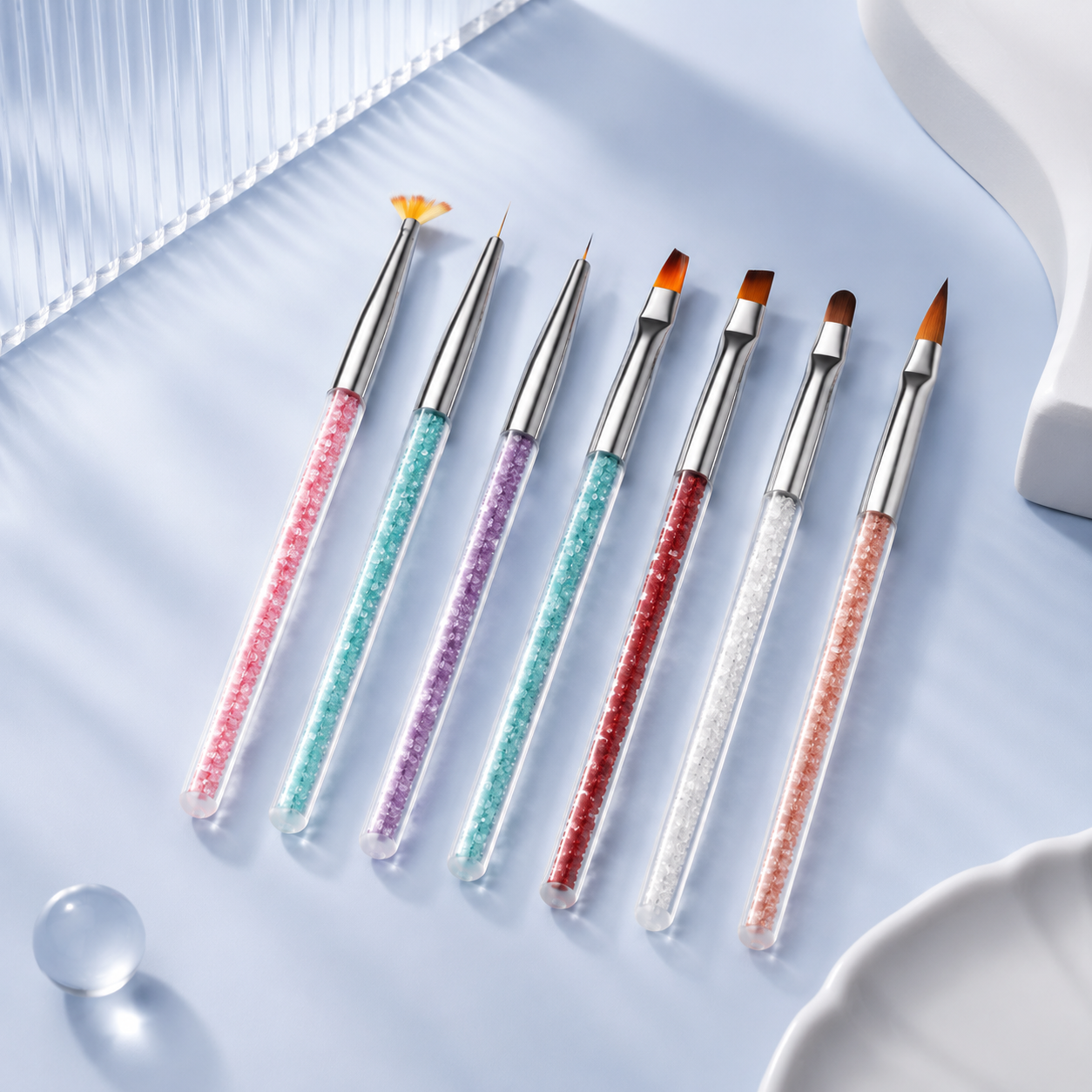 Unique Gel, Polygel, Nail Art & Acrylic Brush Set (7 Pieces)