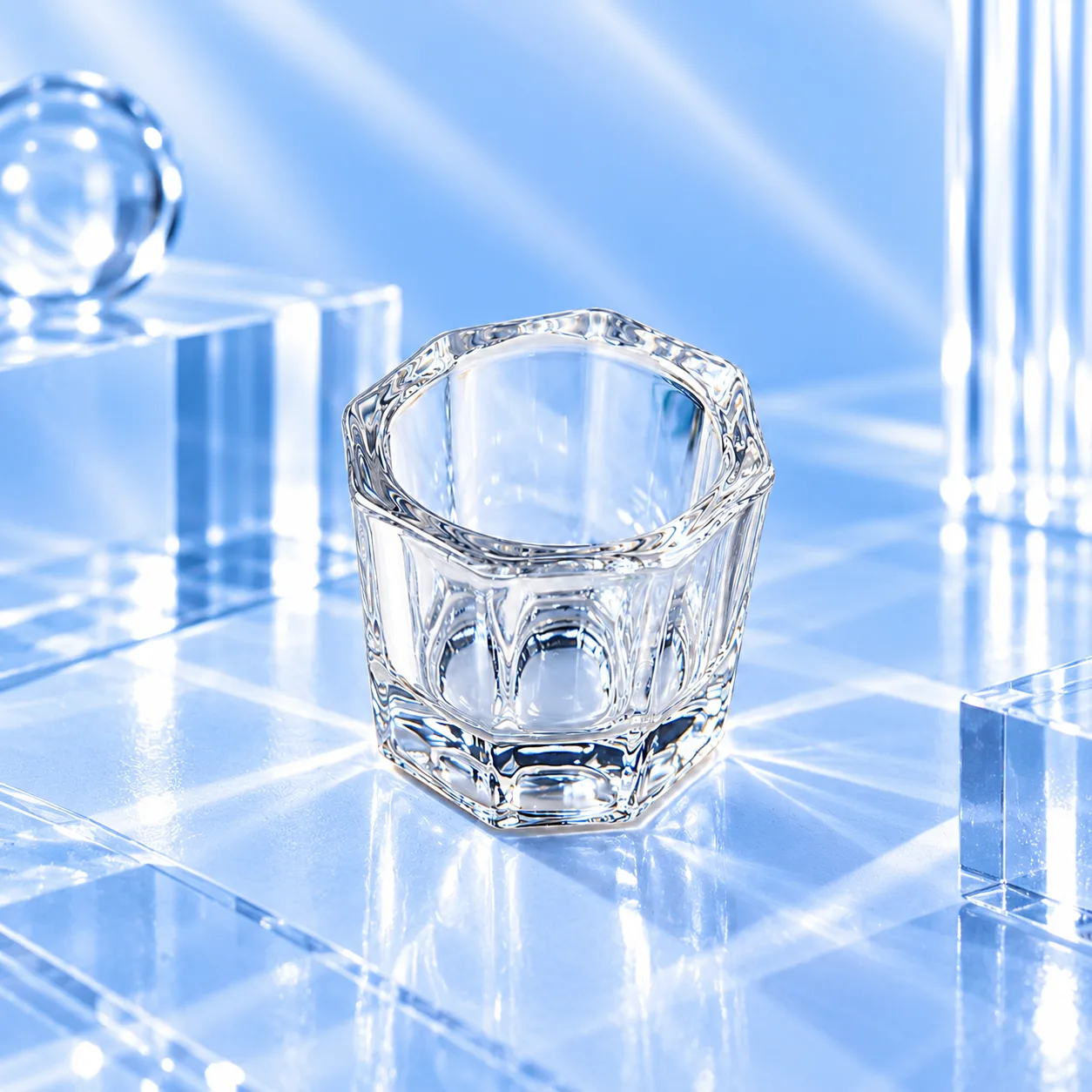 VIRAA Professional clear faceted dappen dish with an eight-sided body