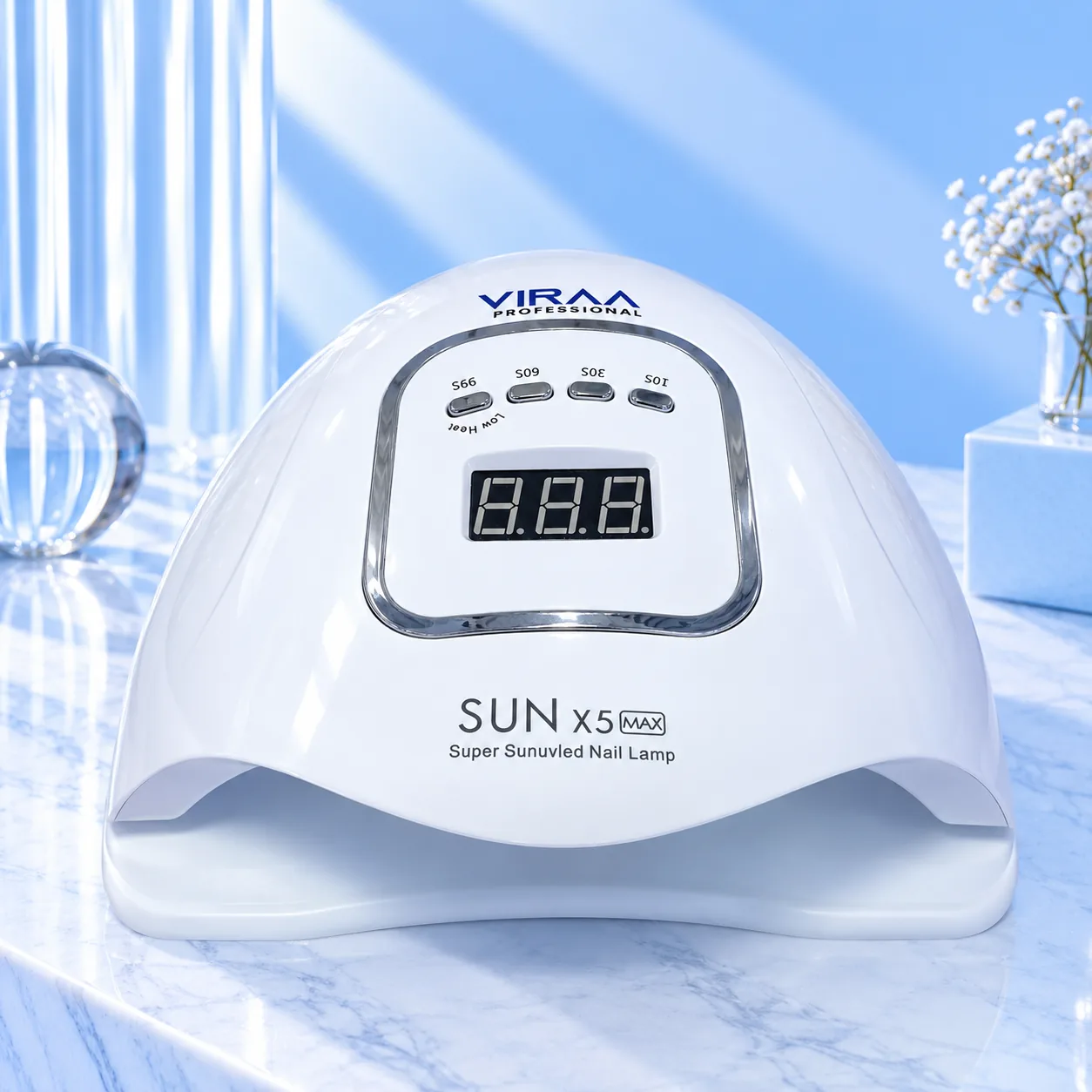 Viraa Pro Legend MAX nail lamp from the front with the curing chamber open