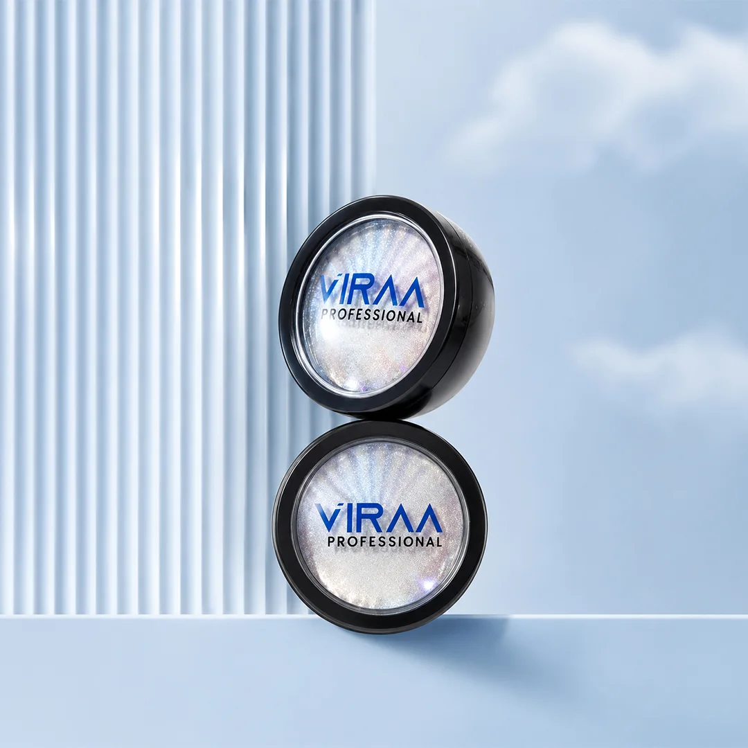 VIRAA Pro Mirror Chrome Powder in five black pots, in gold, pink, rose, champagne and silver
