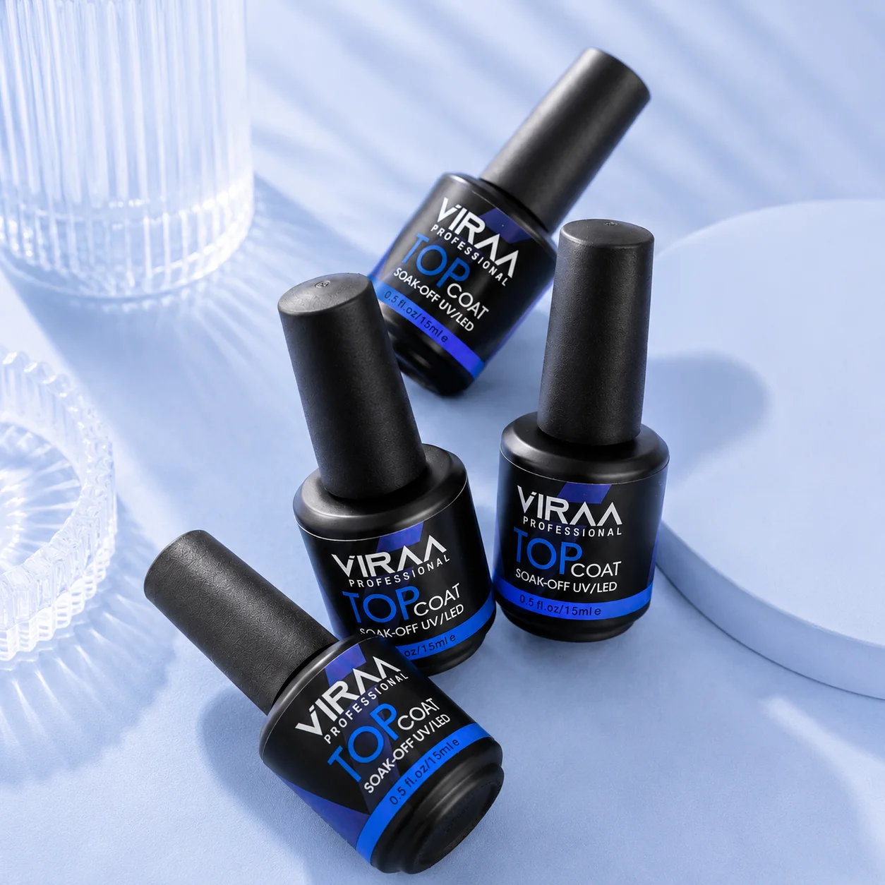 VIRAA Pro Mirror Top Coat in a black 15ml bottle with a blue band, soak-off UV/LED gel