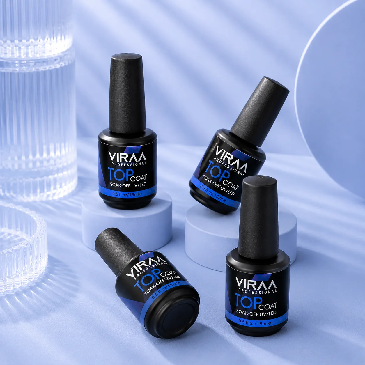 VIRAA Pro Russian Matte Top Coat in a black 15ml bottle with a blue band, soak-off UV/LED gel