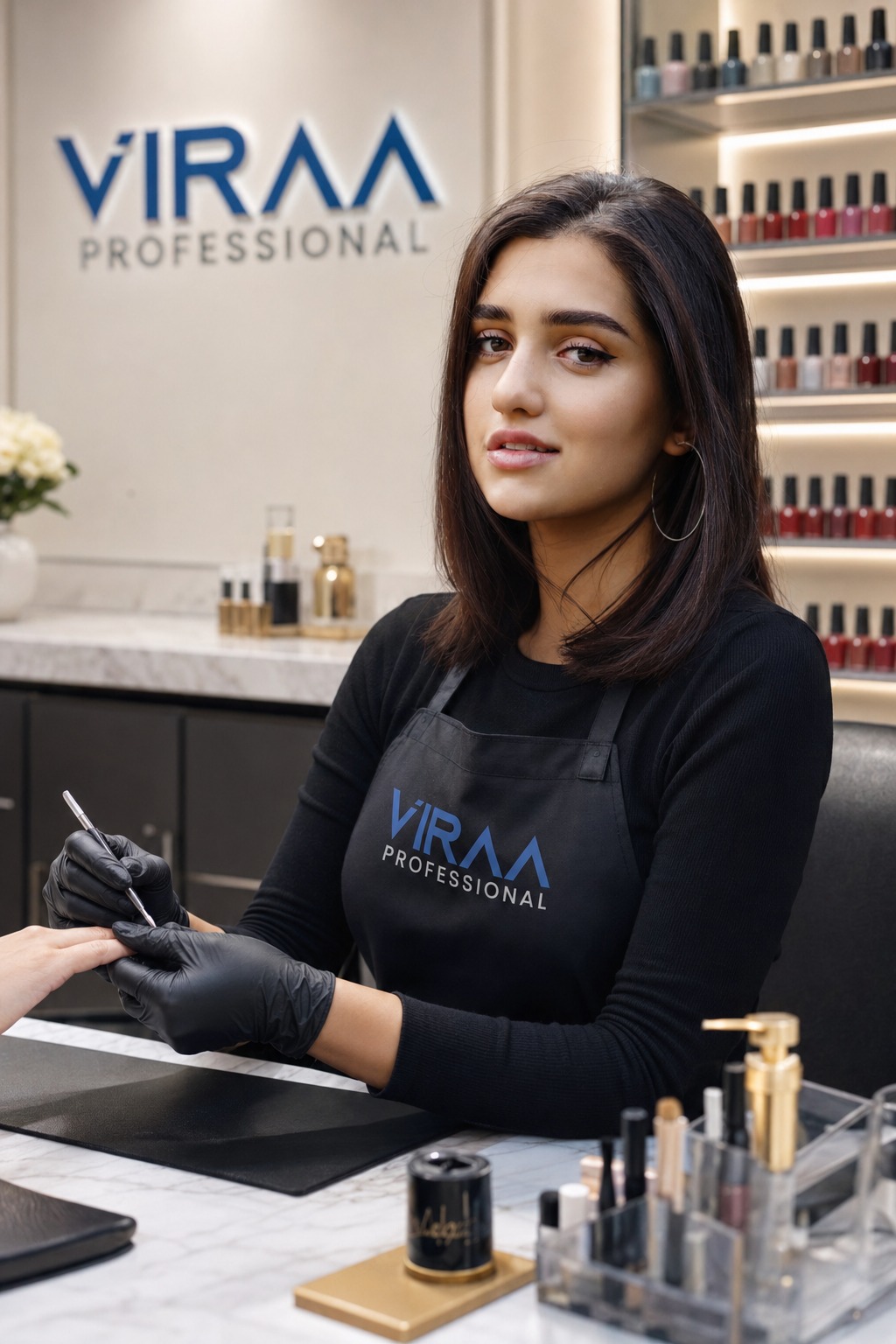 A VIRAA Professional nail artist at work in the studio